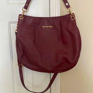 Michael Kors burgandy boho bag with gold hardware leather maroon